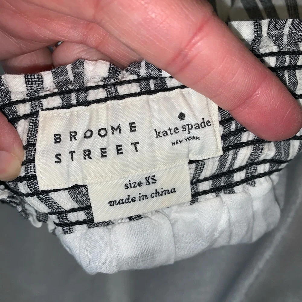 Broom Street Kate Spade black off-white striped mini tiered skirt size XS